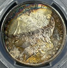 Load image into Gallery viewer, 1881-S $1 Morgan Dollar PCGS MS65 -- Bright Gem w/ Green, Blue and Gold Toning