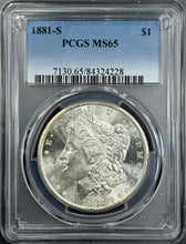 Load image into Gallery viewer, 1881-S $1 Morgan Dollar PCGS MS65 Amazing Blast White Lustrous Gem Nice Strike!