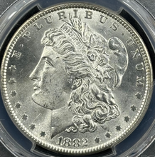 Load image into Gallery viewer, 1882-P $1 Morgan Dollar PCGS MS65 -- Lustrous Bright White Gem w/ Clean Cheek