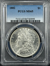 Load image into Gallery viewer, 1882-P $1 Morgan Dollar PCGS MS65 -- Lustrous Bright White Gem w/ Clean Cheek