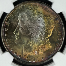 Load image into Gallery viewer, 1881-S $1 Morgan Dollar NGC MS67+ CAC -- Lustrous Yellow, Green & Blue Toned Gem