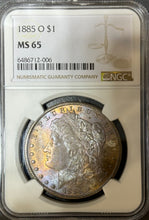 Load image into Gallery viewer, 1885-O $1 Morgan Dollar NGC MS65 -- Incredible Bright Orange & Purple Toned Gem