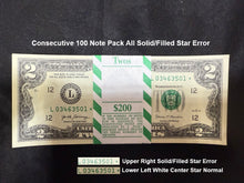 Load image into Gallery viewer, 2017A $2 SOLID/FILLED ERROR 🌟 STAR🌟 NOTE PACK OF 100 CONSECUTIVE PCGS 66 RARE!