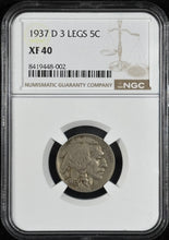 Load image into Gallery viewer, 1937-D 5C Buffalo Nickel 3 LEGS NGC XF40 - Scarce Variety