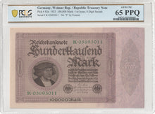 Load image into Gallery viewer, Germany 1923 100,000 Mark P83a - PCGS Choice Uncirculated 65