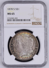 Load image into Gallery viewer, 1878-S $1 Morgan Dollar NGC MS65 Bright Yellow & Orange Rim