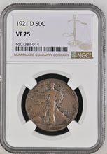 Load image into Gallery viewer, 1921-D 50C Walking Liberty NGC VF 25 - Nice Evenly Circulated Chocolate Toning