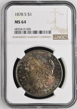 Load image into Gallery viewer, 1878-S $1 Morgan Dollar NGC MS64 Spectacular Colorful Dual Sided Toner