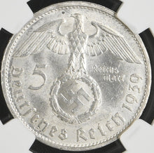Load image into Gallery viewer, Germany 1939-B 5 Reichsmark NGC MS 62 Third Reich WW2 German Silver
