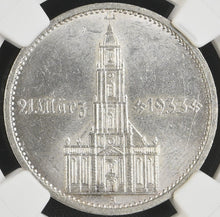 Load image into Gallery viewer, Germany 1934-A 5 Reichsmark Postsdam Church 21 Marz NGC MS 62 -- Blast White