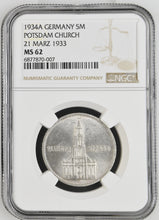 Load image into Gallery viewer, Germany 1934-A 5 Reichsmark Postsdam Church 21 Marz NGC MS 62 -- Blast White