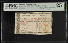 Load image into Gallery viewer, 1776 $10 Georgia Colonial Note Fr.GA-76c Palm Tree Orange -- PMG 25 VF