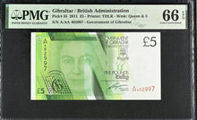 Load image into Gallery viewer, Gibraltar 2011 £5 P35 British Administration -- PMG Gem UNC 66 EPQ