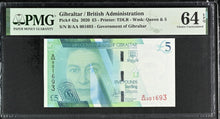 Load image into Gallery viewer, Gibraltar 2020 £5 P42a British Administration -- PMG Choice UNC 64 EPQ