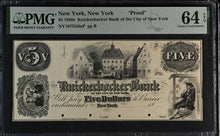 Load image into Gallery viewer, 1850s $5 New York Knickerbocker Bank NY1675G8aP Proof - PMG 64 EPQ