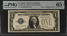 Load image into Gallery viewer, 1928A $1 Silver Certificate Fr#1601 Binary Serial -- PMG 65 EPQ Gem Unc