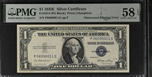 Load image into Gallery viewer, 1935E $1 Silver Certificate Fr1614 Obstructed Printing Error - PMG 58 Choice AU