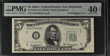 Load image into Gallery viewer, 1950A $5 FRN Richmond Fr1962-E Printed Fold Error - PMG 40 XF EPQ