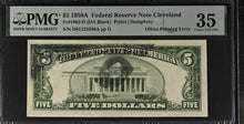 Load image into Gallery viewer, 1950A $5 FRN Cleveland Fr 1962-D Offset Printing Error - PMG 35 Choice VF