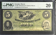 Load image into Gallery viewer, 1862 $5 Georgia Manufacturers Bank Of Macon GA200G24a - PMG 20 VF