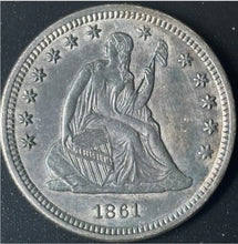 Load image into Gallery viewer, 1861 25¢ Seated Liberty Quarter Raw - Uncirculated - See Pictures