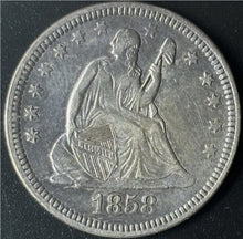 Load image into Gallery viewer, 1858 25¢ Seated Liberty Quarter Raw - AU - See Pictures