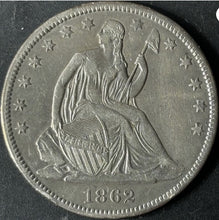Load image into Gallery viewer, 1862-S 50¢ Seated Liberty Half Dollar Raw - XF - See Pictures