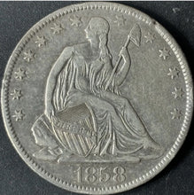 Load image into Gallery viewer, 1858-O 50¢ Seated Liberty Half Dollar Raw - VF - See Pictures