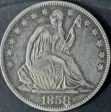 Load image into Gallery viewer, 1858 50¢ Seated Liberty Half Dollar Raw - XF - See Pictures
