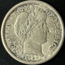 Load image into Gallery viewer, 1907-P 10¢ Barber Dime Raw - AU - See Pictures
