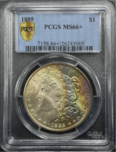 Load image into Gallery viewer, 1885-P $1 Morgan Dollar PCGS MS66+ -- Phenomenal Rainbow Toned Gem