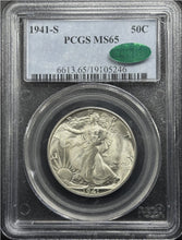 Load image into Gallery viewer, 1941-S 50C Walking Liberty PCGS MS65 CAC - Amazing Blast White Gem