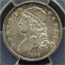 Load image into Gallery viewer, 1938 25C Capped Bust PCGS AU53 -- Lustrous w/ Pleasing Golden Peripheral Toning