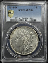 Load image into Gallery viewer, 1894-O $1 Morgan Dollar PCGS AU58+ -- Exceptional Blast White Almost Unc Coin