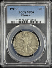 Load image into Gallery viewer, 1917-S 50C Walking Liberty Obverse Mint Mark PCGS VF30 - Nice Coin!