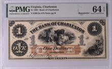 Load image into Gallery viewer, 1861 $1 Bank of Charleston VA Remainder VA30G2a -- PMG Choice UNC 64 EPQ