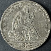 Load image into Gallery viewer, 1858 50¢ Seated Liberty Half Dollar Raw - AU - See Pictures