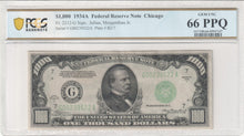 Load image into Gallery viewer, $1000 1934A Federal FRN Chicago FR2212-G PCGS BANKNOTE 66PPQ Exceptional & Rare