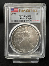 Load image into Gallery viewer, 2005 1oz Silver Eagle  PCGS MS70 First Strike -- These are scarce in 1st Strike!