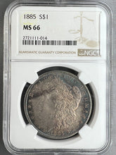 Load image into Gallery viewer, 1885-P Morgan Silver Dollar NGC MS66 - - Gold, Blue, Green & Orange Toning