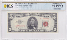 Load image into Gallery viewer, 1963 $5 Legal Tender STAR Fr 1536 PCGS Banknote 69 PPQ - POP Of 1