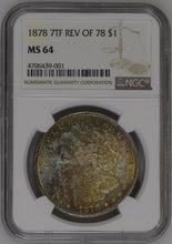 Load image into Gallery viewer, 1878 7tf $1 Morgan Silver Dollar NGC MS64 -- Reverse of 78 - Beautiful Toning