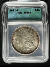 Load image into Gallery viewer, 1921-S $1 Morgan Dollar ICG MS65 -- White Coin w/ Peripheral Rim Toning