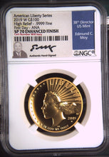 Load image into Gallery viewer, 2019-W $100 1oz Gold American Liberty High Relief NGC SP70 First Day MOY SIG