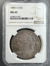 Load image into Gallery viewer, 1885-O Morgan Silver Dollar NGC MS65 - Blue, Russet, Golden & Green Toning