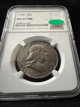 Load image into Gallery viewer, 1956 50¢ Franklin Half Dollar Full Bell Lines NGC MS67 FBL Mint Set Toned (CAC)