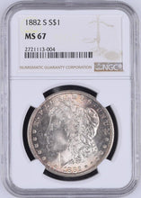 Load image into Gallery viewer, 1882-S Morgan Silver Dollar NGC MS67- w/ Light Peripheral Golden Toning - Pretty