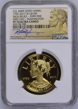Load image into Gallery viewer, 2017 $100 1oz Liberty Gold High Relief -- NGC PF70 Ultra Cameo FDOI -Jeppson Sig
