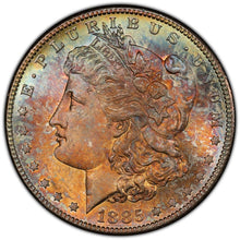 Load image into Gallery viewer, 1885-S Morgan Silver Dollar PCGS MS65 - Orange, Burgundy, Green & Blue Toning