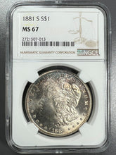 Load image into Gallery viewer, 1881-S Morgan Silver Dollar NGC MS67 - - Beautiful Light Peripheral Toning